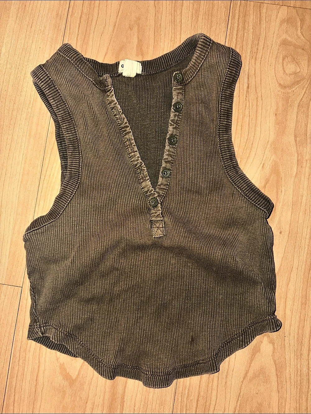 Garage Ribbed Button-Front Cropped Tank Top Brown Small